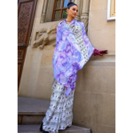 Marble Blue Italian Crepe Fancy Saree