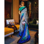 Blue Striped Italian Crepe Fancy Saree