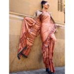 Dark Peach Italian Crepe Fancy Saree