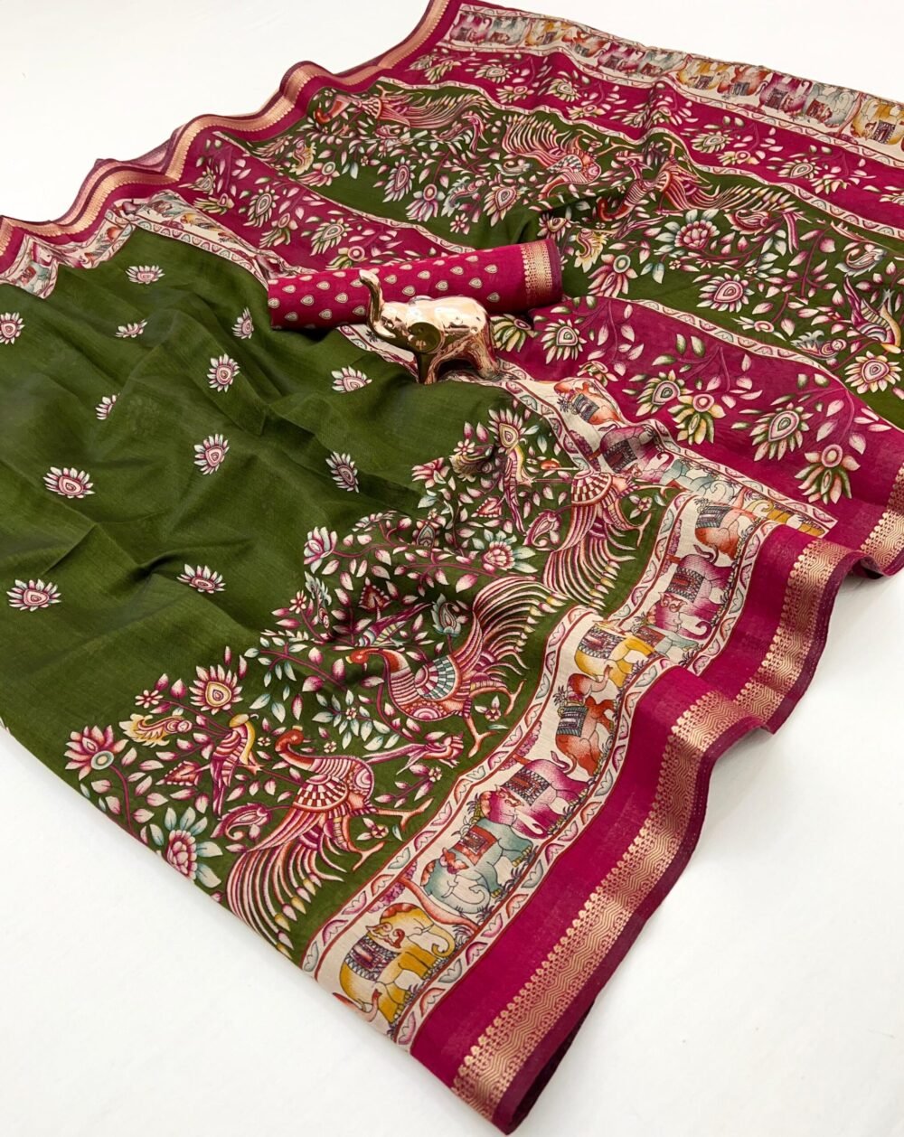 Green Mul Cotton Saree - Image 2