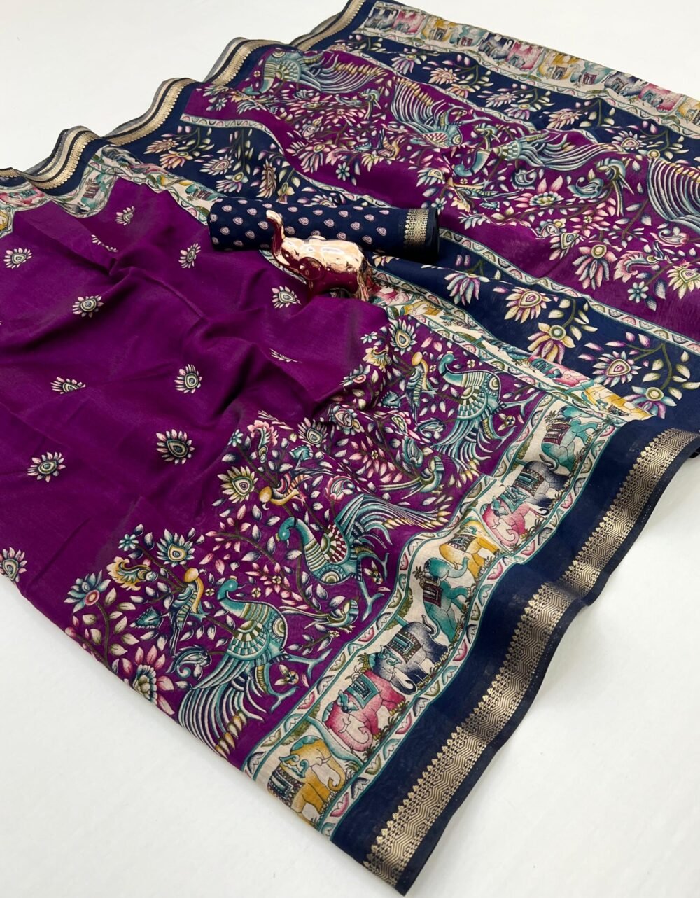 Burgundy Mul Cotton Saree - Image 2
