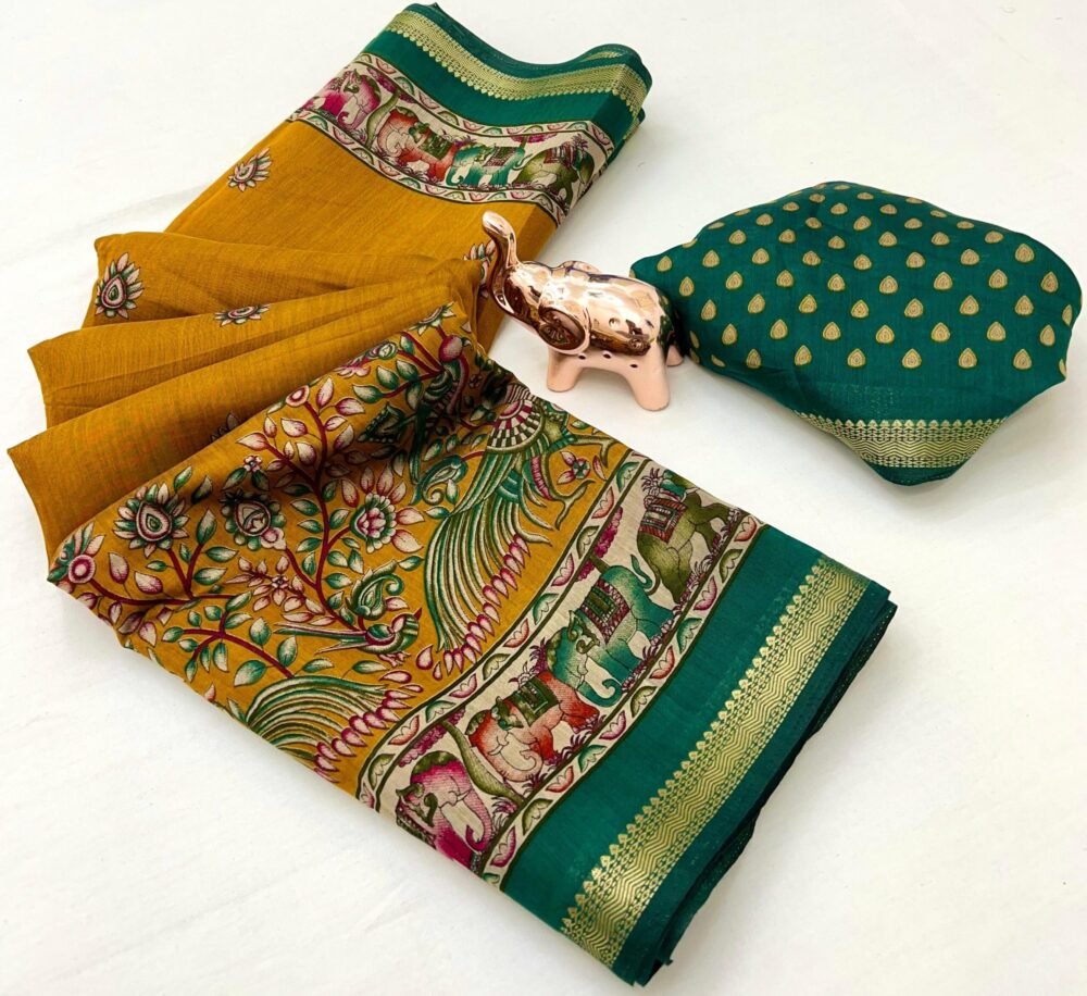 Mustard Yellow Mul Cotton Saree