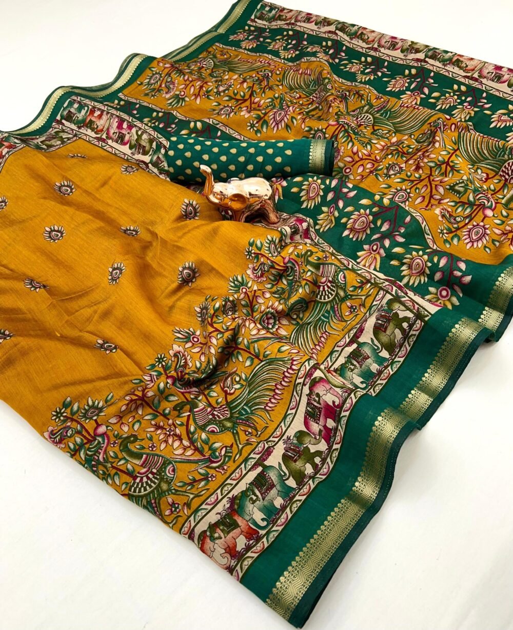 Mustard Yellow Mul Cotton Saree - Image 2