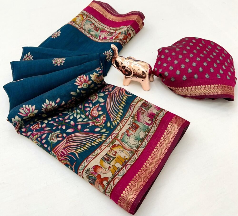 Peacock Blue Mul Cotton Saree